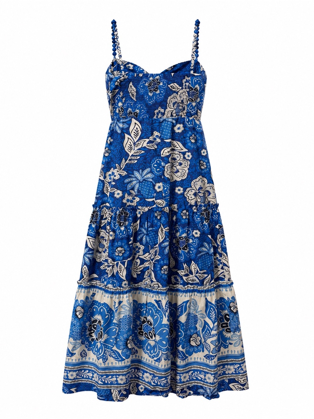 FARM Rio Blue Floral Maxi Sundress with Spaghetti Straps